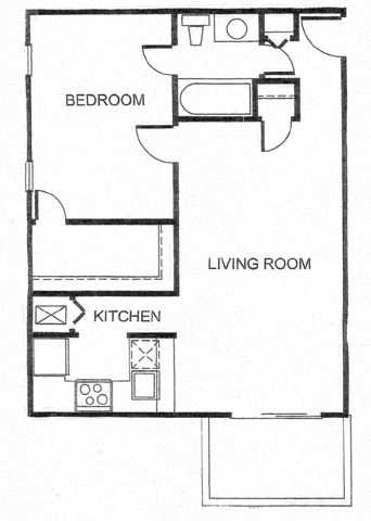 Floor plan for 1 bed, 1 bath, 839 sqft